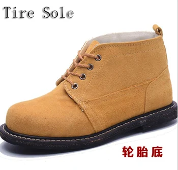 

Tire Rubber Bottom High Upper High Temperature Resistant Anti-Smashing and Piercing Suede Leather Tie Women's Shoes Men's Shoes