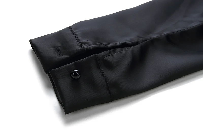 Новинка 2019 года, винтажный тонкий черный Атласный топ с v-образным вырезом и юбка на пуговицах, комплект из двух предметов