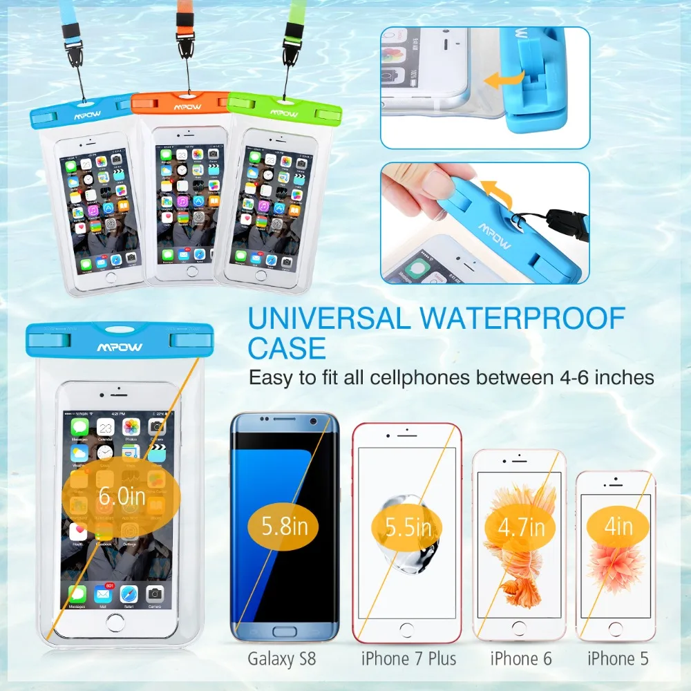 3PCS Mpow Swimming Waterproof Bags Universal Smartphone Pouch Case 8