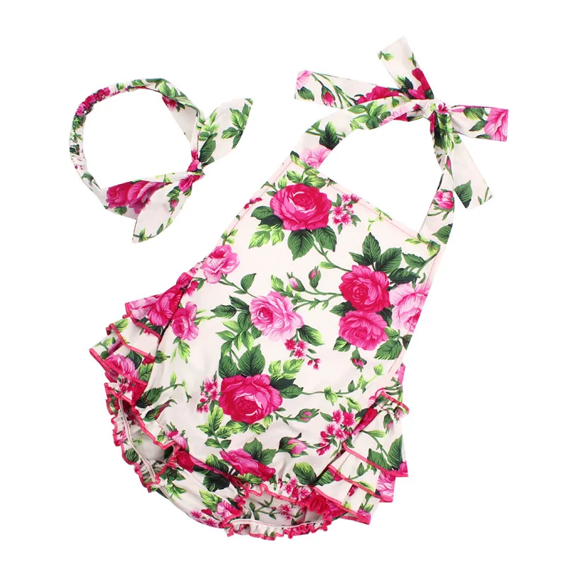 Baby Toddler Romper Set Little Girl Floral Romper and Headband Set Baby Summer Cotton Sunsuit Sewing Pattern Ruffled (4)