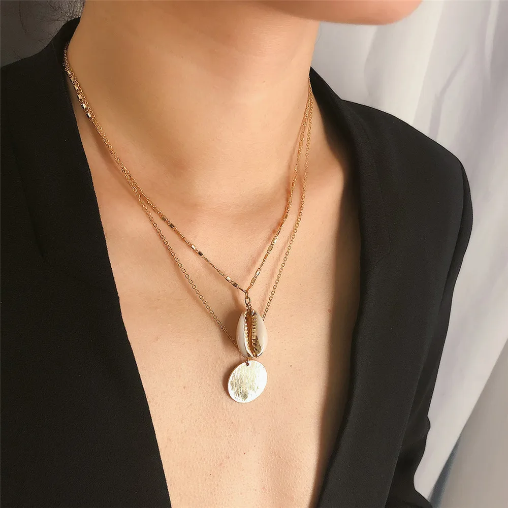 Многослойные, в стиле бохо, натуральная раковина, ожерелье с кулоном для женщин, винтажное Очаровательное ожерелье-чокер, массивные вечерние украшения для отдыха