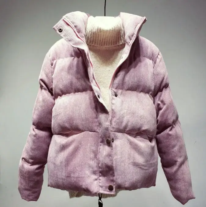 Модная осенне-зимняя Вельветовая куртка для женщин, свободная Толстая хлопковая пуховая парка, стеганое пальто, женские тонкие короткие куртки, верхняя одежда SF1105 - Цвет: Розовый