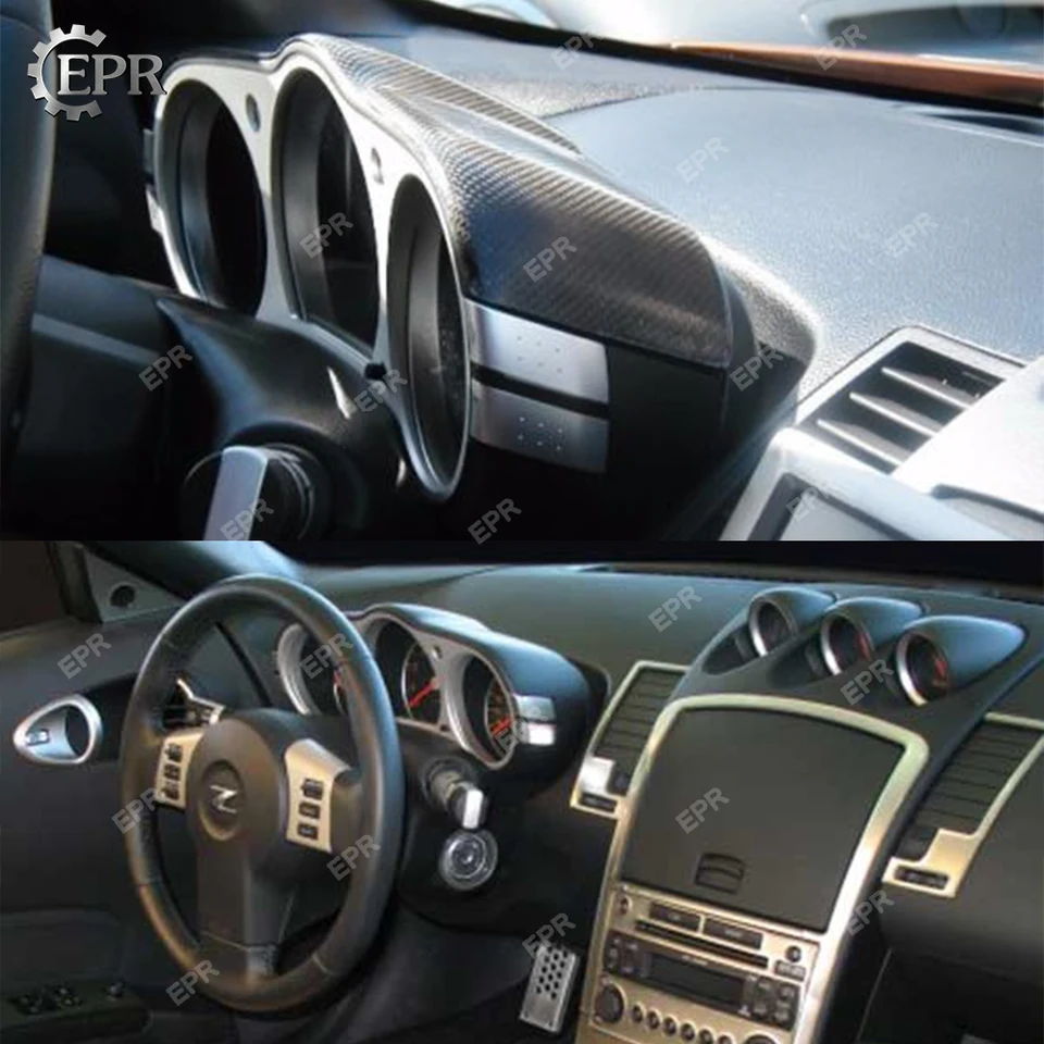 Epr Car Accessories For Nissan 350z Z33 Carbon Fiber Dial Dash Cover Fibre Glossy Interior Trim Racing Garnish Body Kit