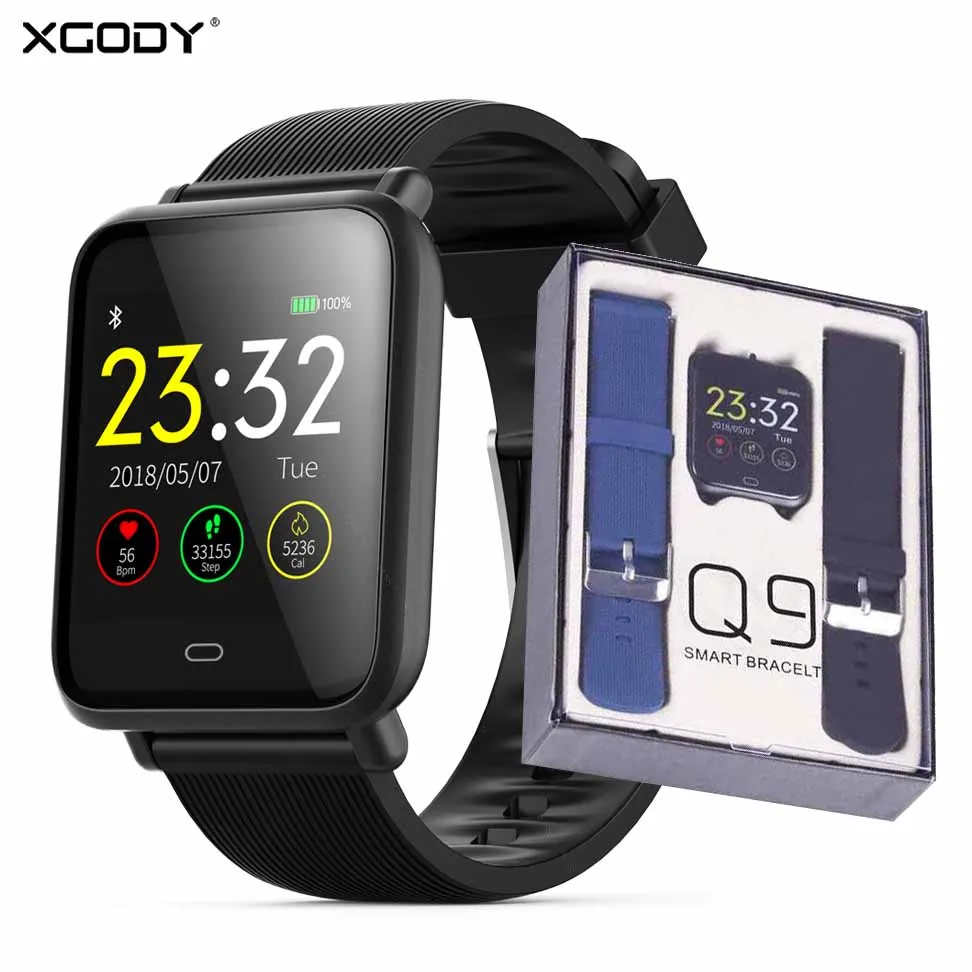 

XGODY Q9 Blueooth Smart Watch IOS Android Blood Pressure Measurement Fitness Tracker Bracelet IP67 Waterproof Wristband with Box