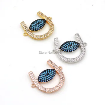 

24*20*2.5mm Micro Pave CZ U Evil Eye Charm Connector For Bracelet Necklace Jewelry Making