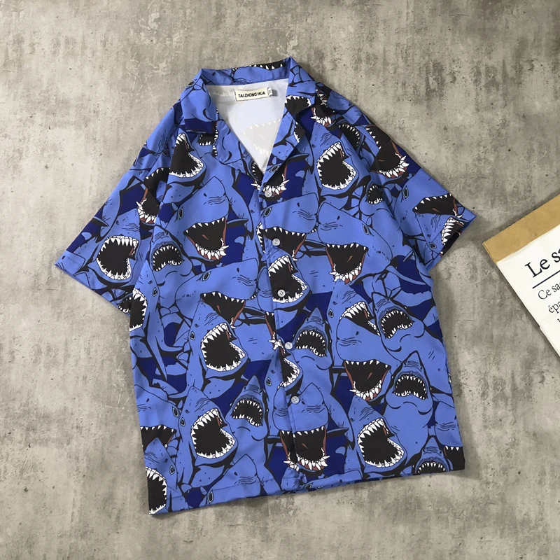 OSCN7, Повседневная рубашка с коротким рукавом и принтом, Мужская Уличная, Гавайский пляж, женская модная рубашка с коротким рукавом, s harujku, Мужская s 416 - Цвет: Синий