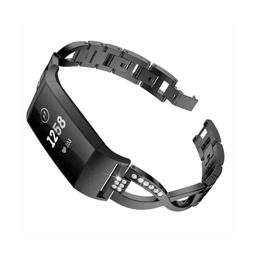 Замена для Fit bit charge 3 ремешок для наручных часов Bling металлический браслет - Цвет: Черный