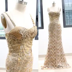 Золотое Платье-футляр длиной до пола с кристаллами и кружевом, праздничный официальный вечерний наряд L 262980