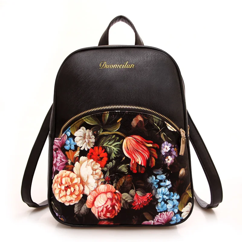 Women Leather Backpacks Printing Foral Bags School Bag For College Designer Female Backpack ...