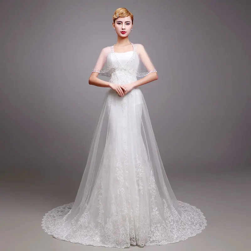 

New Amazing White Matrimonio Detachable Train Appliques Lace Tulle Mermaid Wedding Dresses 2019 Robe de mariee Vestidos de novia