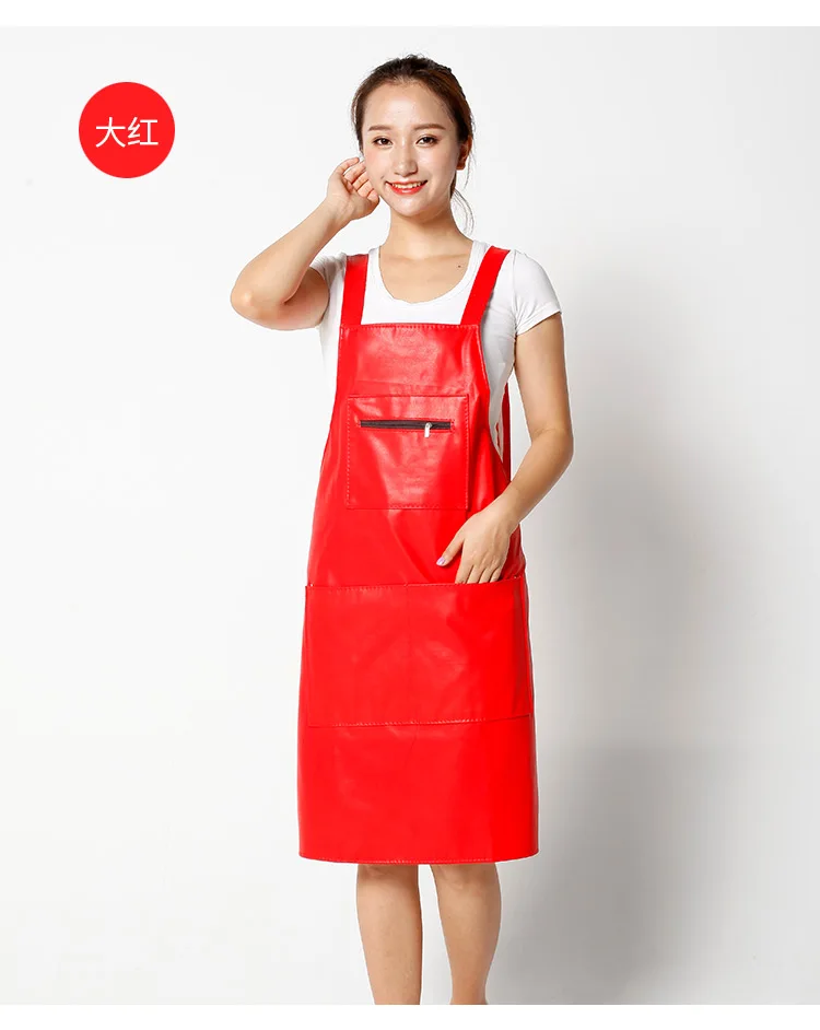 leather vest type PU apron women waterproof and oilproof kitchen cooking gown adult