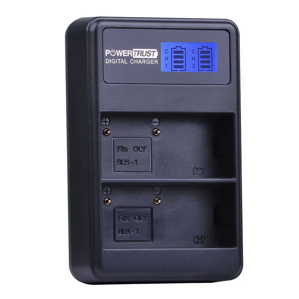Kaufen PowerTrust 2Pcs BLH 1 BLH1 BLH 1 Ersatz Batterie und LCD USB Dual Ladegerät für Olympus E M1 Mark II Kamera