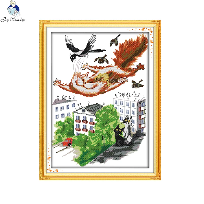 

Joy Sunday The Cat's Fantasy Cross Stitch kits aida 14ct 11ct Counted Print Canvas Stitches Embroidery DIY Handmade Needlework