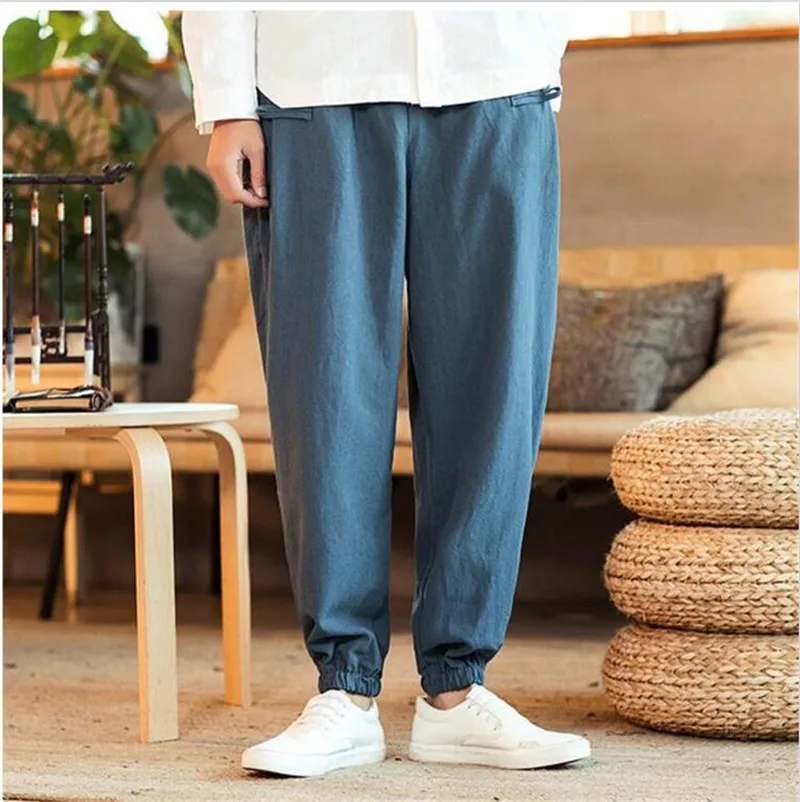 Calças Perna Larga Calças Plus Size Cintura Com Cordão Masculino M-7XL