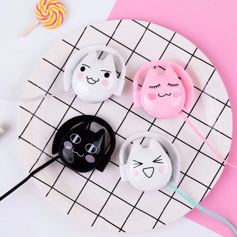 

CHICLITS Cute Cat Hanging-ear Earphones 3.5mm Plug Fashion Cartoon Music Earplugs With Microphone MP3 MP4 Earpiece For Phones
