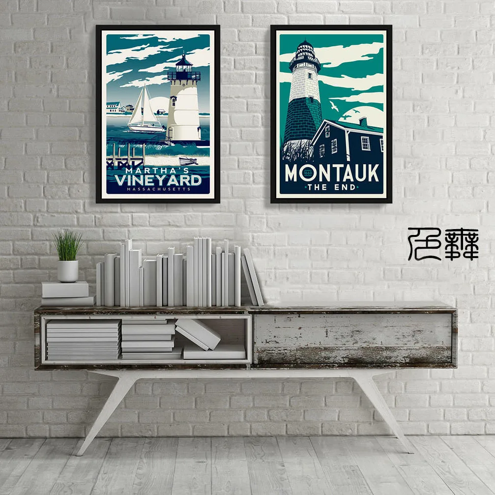 Vintage Poster Martha Vineyard Montauk Landscape Wall Picture Art