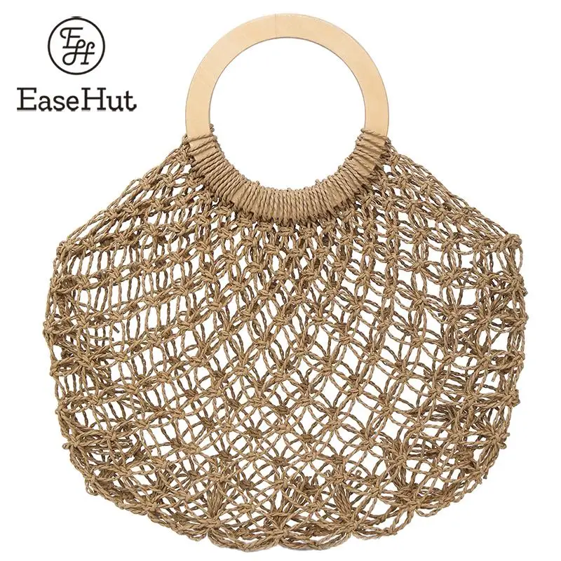 EaseHut выемчатый кулон с подвеской пляжная соломенная сумка для женщин Винтажная круглая ручка ручная тканый ротанг сумка богемные летние