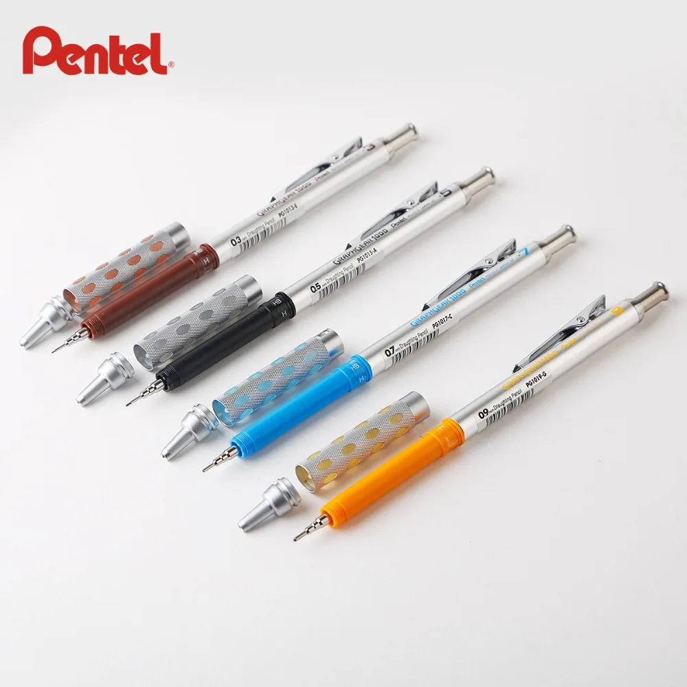 Pentel графа шестерни 1000 механический чертёжный карандаш с ластиком металлический корпус 1 шт. автоматический карандаш японский 0,5 мм 0,3 мм 0,7 0,9 мм