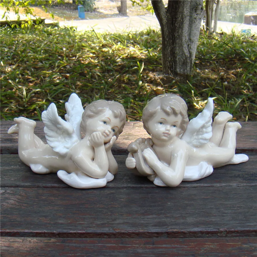 

Lovely Porcelain Angel Lovers Figurines Ceramic Cupid Doll Statue Craft Adornment for Wedding Decor and Valentine's Day Gift
