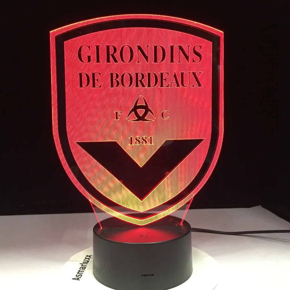 

France FC Girondins de Bordeaux Football Club LED Night Light 3D Illusion Table Lamp Colors Changing Bedroom Lights DropShipping
