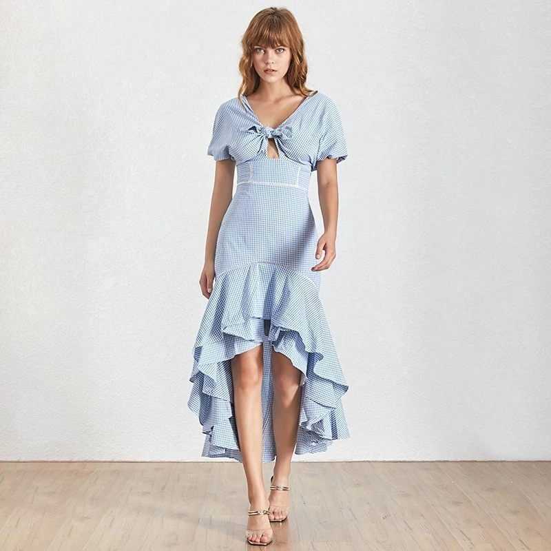 TWOTWINSTYLE-Vintage-Plaid-Women-Dress-V-Neck-Puff-Sleeve-High-Waist-Hollow-Out-Slim-Asymmetrical-Dresses (1)