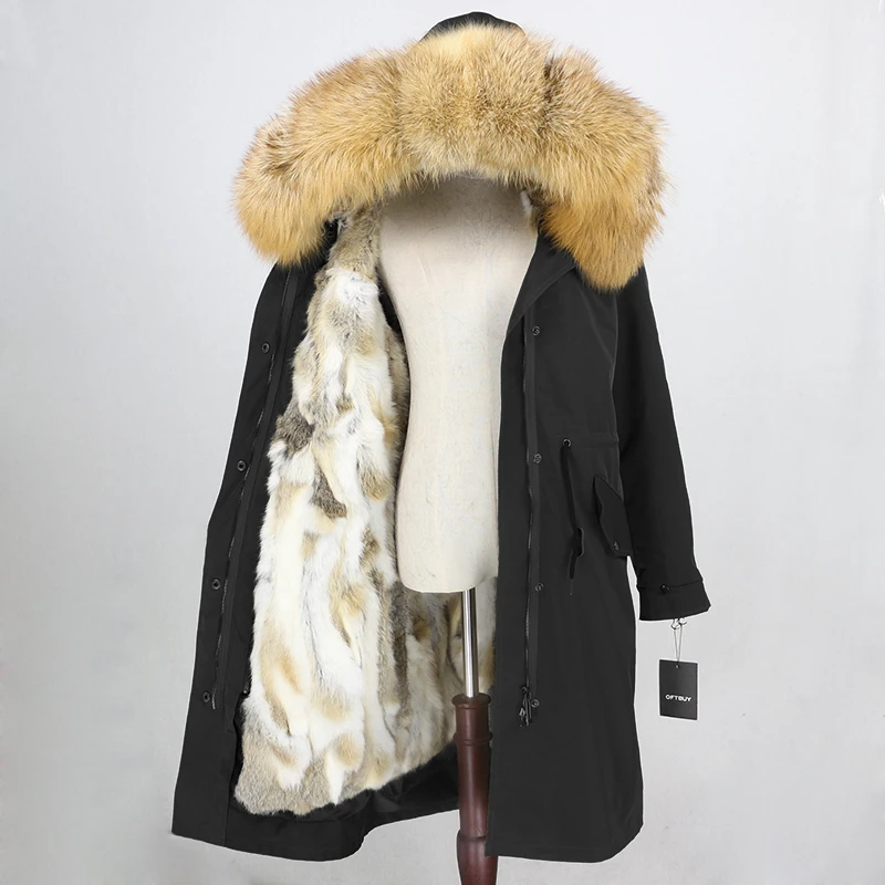 OFTBUY, водонепроницаемая верхняя одежда, парка, зимняя куртка, Женское пальто с натуральным мехом, Воротник из меха серебристой лисы, капюшон, натуральный мех кролика, подкладка, теплая