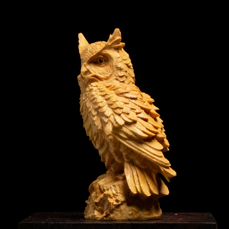 CCZHIDAO Solid wood owl animal sculpture ornaments carving crafts home accessories creative