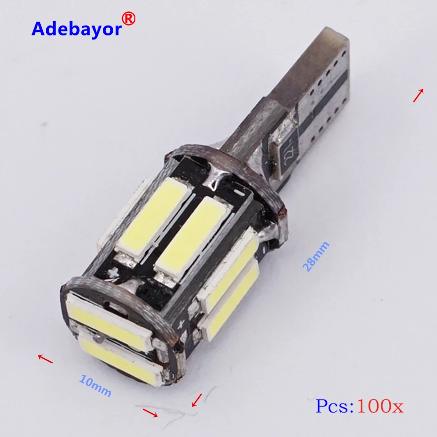 

100 x Car LED T10 Canbus 10 SMD 7014 LED 7020 led 194 168 501 10SMD the Wedge Reading Lamps Indicator Lights White Adebayor