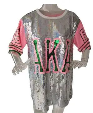 

30pcs Pink green Alpha Kapp Alpha AKA letter Sorority Sequin T Shirt Clothing