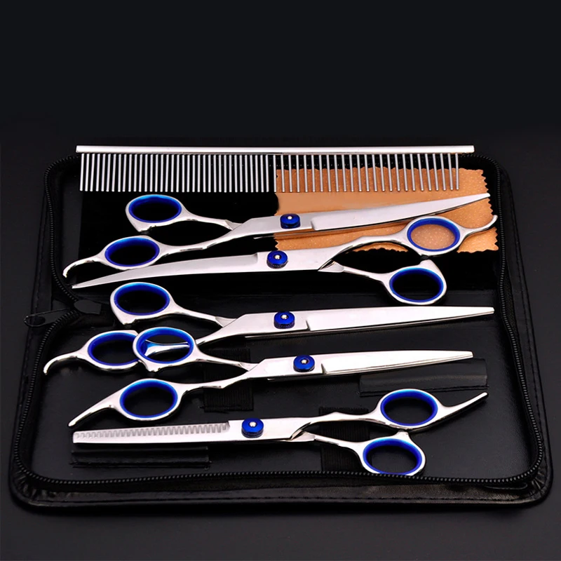 

6 in 1 pet hair scissors Dog shearing scissors suit Dog Grooming Tools Pet Supplies &amp Curved &amp Thinning Shears Set