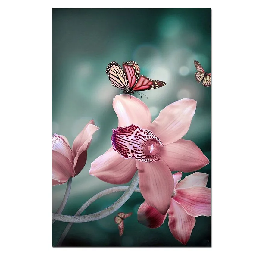 492 46 De Réductioncuadros Decoracion Toile Impression Photos Murales Pour Salon Peinture Fleur Rose Avec Papillon Tableau Peinture Sur Toile In