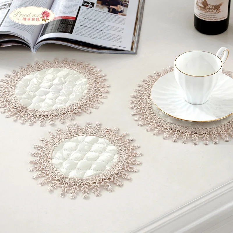 

Proud Rose 4 Pcs Lace Round Cup Cushion Korean Table Mat Heat Insulated Pad Household Western-style Food Mat Bowl Cushion