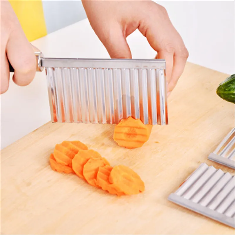 Potato French Fry Cutter Stainless Steel Kitchen Accessories Serrated Blade Easy Slicing Fruits Potato Wave Knife Chopper D5