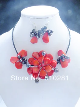 

Top Fashion!!! African Wedding Bridal Red Coral Flower Necklace jewelry set No-045