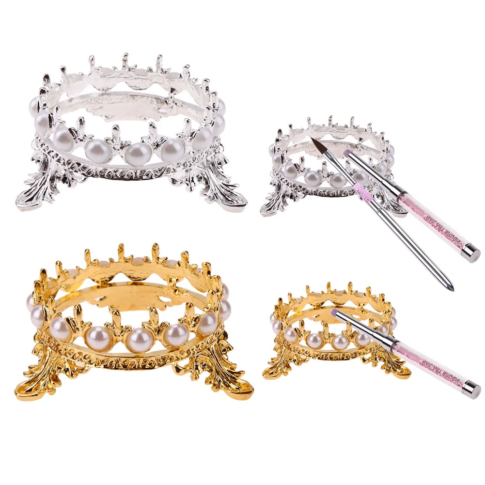 

Crown Design Nail Art Pens Brushs Stand Rack Pearls Decoration Salon Home DIY Manicure Nail Carving Drawing Pens Brushes Holder