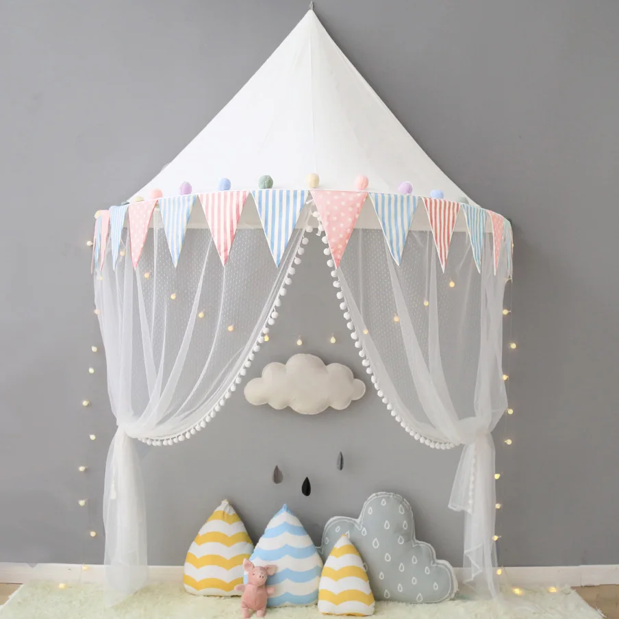 Хлопковый тент Tipi для детей, навес для кровати, занавеска Decoracion Bebe, москитная сетка, Teepees для детей, игровой домик, Игровая палатка - Цвет: with net