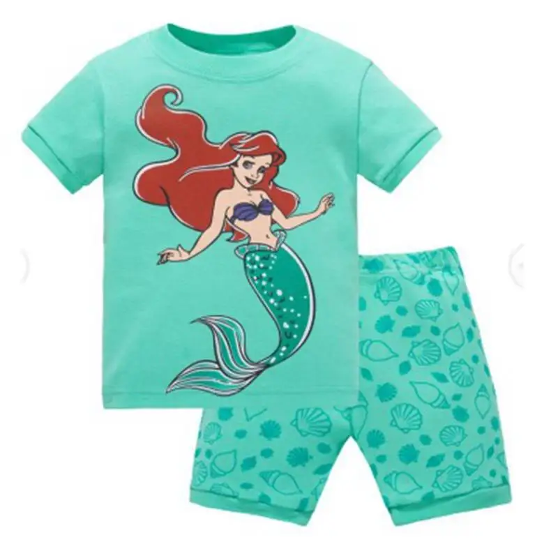 Лидер продаж, новые комплекты детской одежды летние пижамы для маленьких девочек детская одежда для сна футболки с короткими рукавами+ шорты, костюмы - Цвет: Color as shown