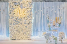 10ft x 20ft Light Blue ice Silk with Chiffon 2 layers Wedding Backdrop Stage Curtain Wedding Decoration