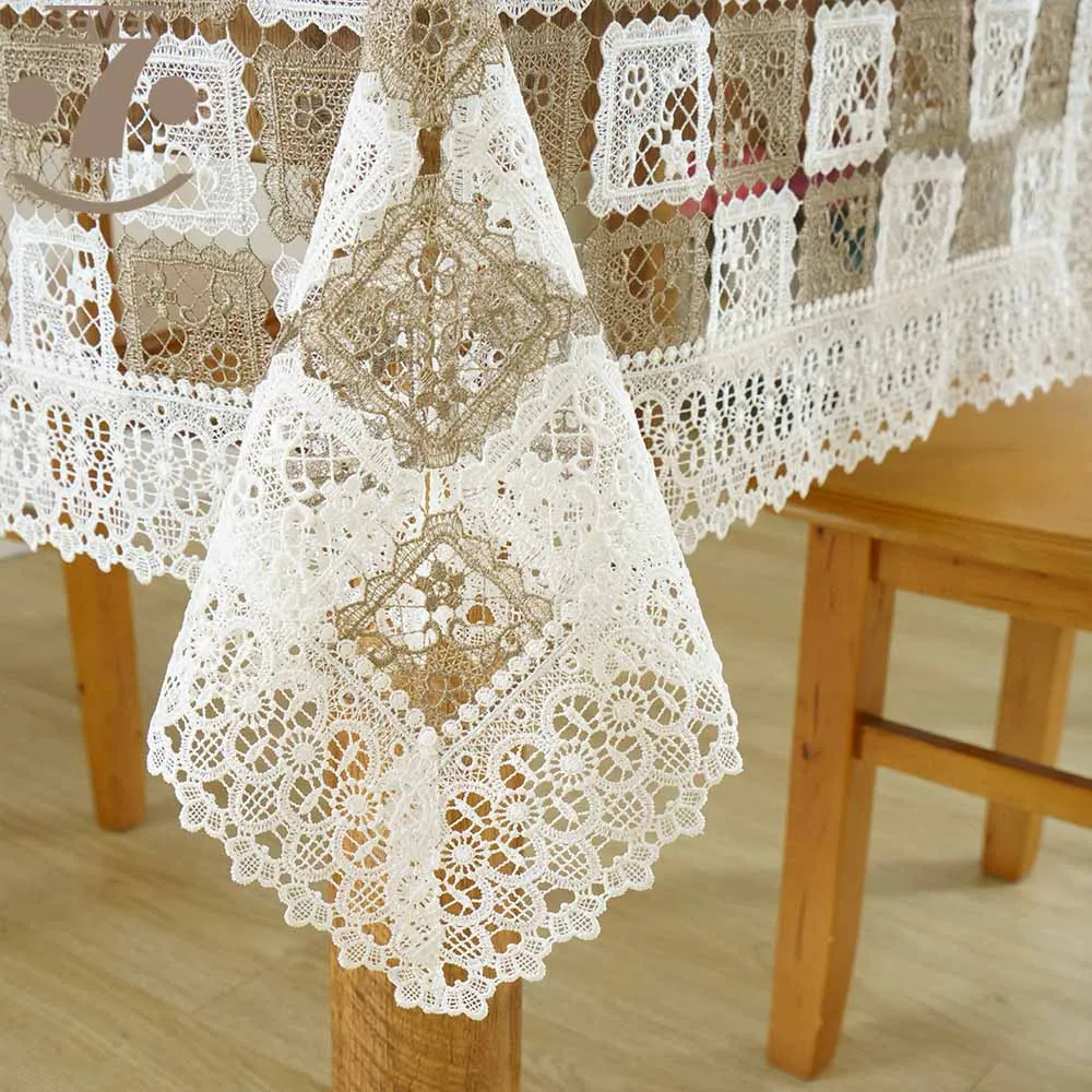 

Free Shipping Durable 100% Polyester Wedding Party Decoration Hollow Out Embroidered Plaid Table Cloth Furniture Cover