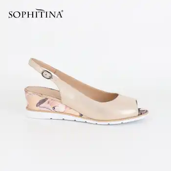 SOPHITINA 2019 Fashion Wedges Sandals Russia Big Size 36-44 Genuine Leather Buckle Strap Casual Shoes Woman Flower Sandals SC22