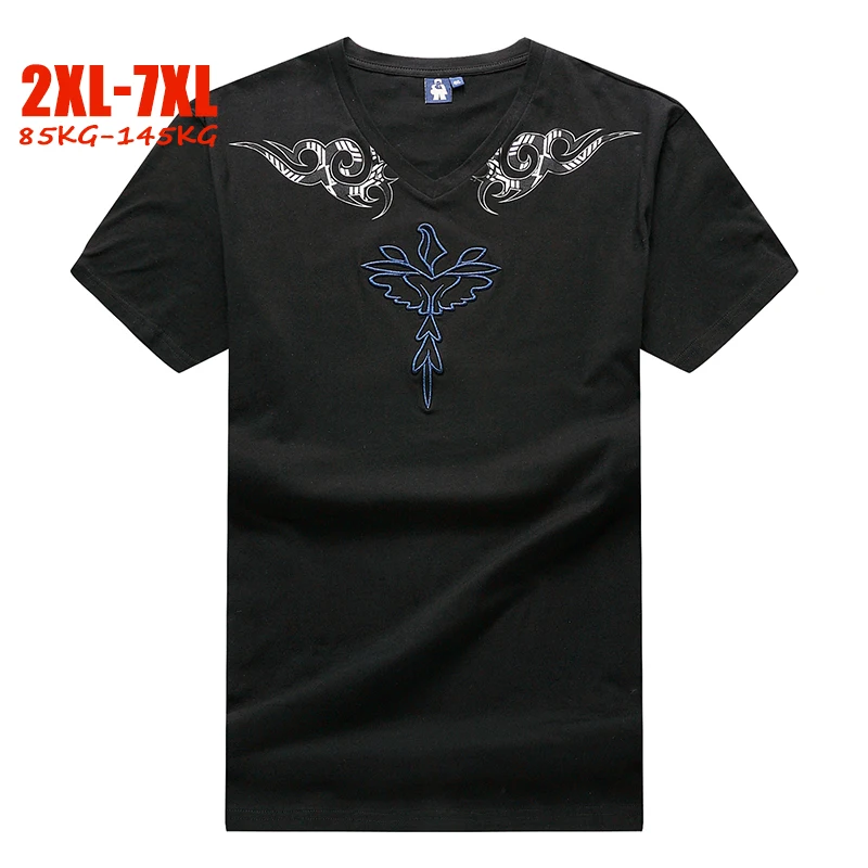 

Embroidery bird plus size t shirt men 5xl 6xl 7xl England style V neck men tshirt summer big size men tee shirt for 85-145kg