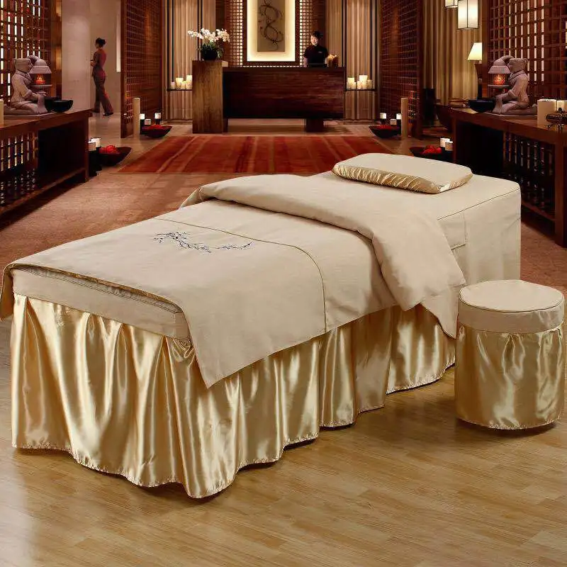 

Cotton Jacquard Beauty Salon Sheet Quilt Cover 4pcs Sets Health Museum Spa Beauty Fumigation Bedding Kit Fitted Bed Bedspread