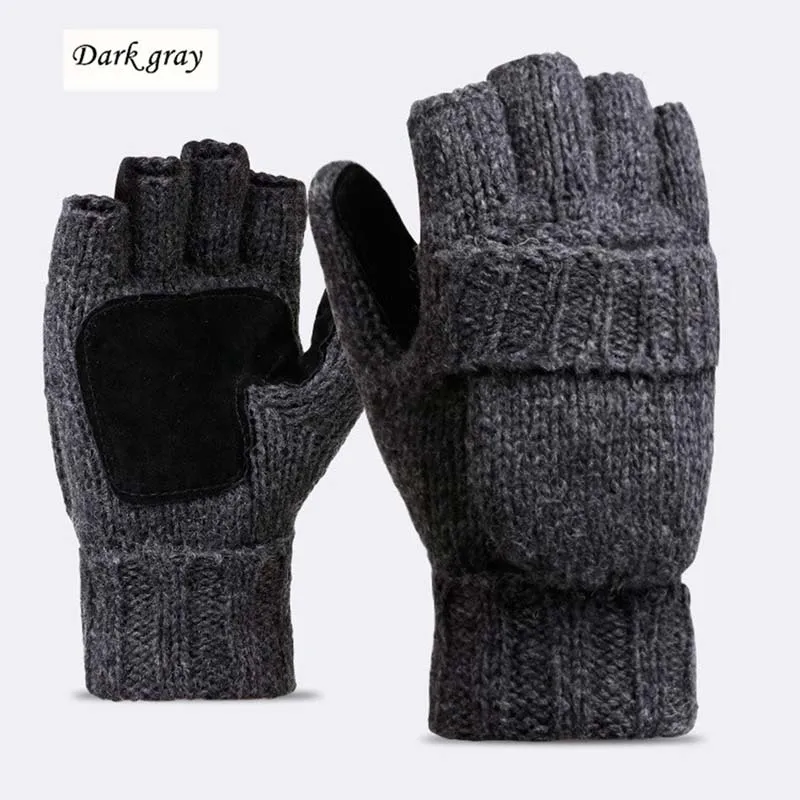 Unisex Plus Thick Male Fingerless Gloves Men Wool Winter Warm Exposed
