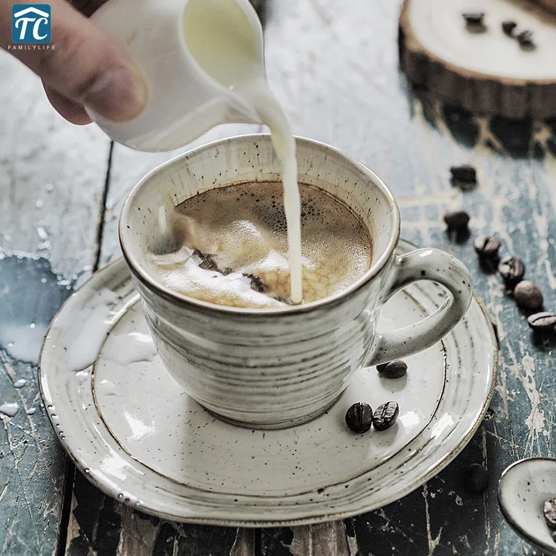 

Japanese Retro Ceramic Coffee Cups and Saucers Set Home Cups Coffee Mugs Drinkwae creative Vintage