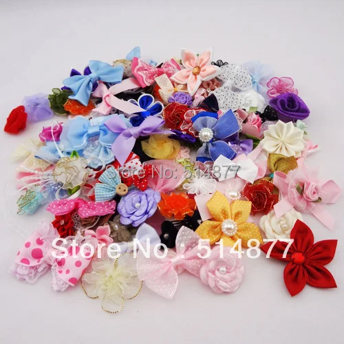 

50pcs Ribbon bow flowers appliquest craft lots mix B087