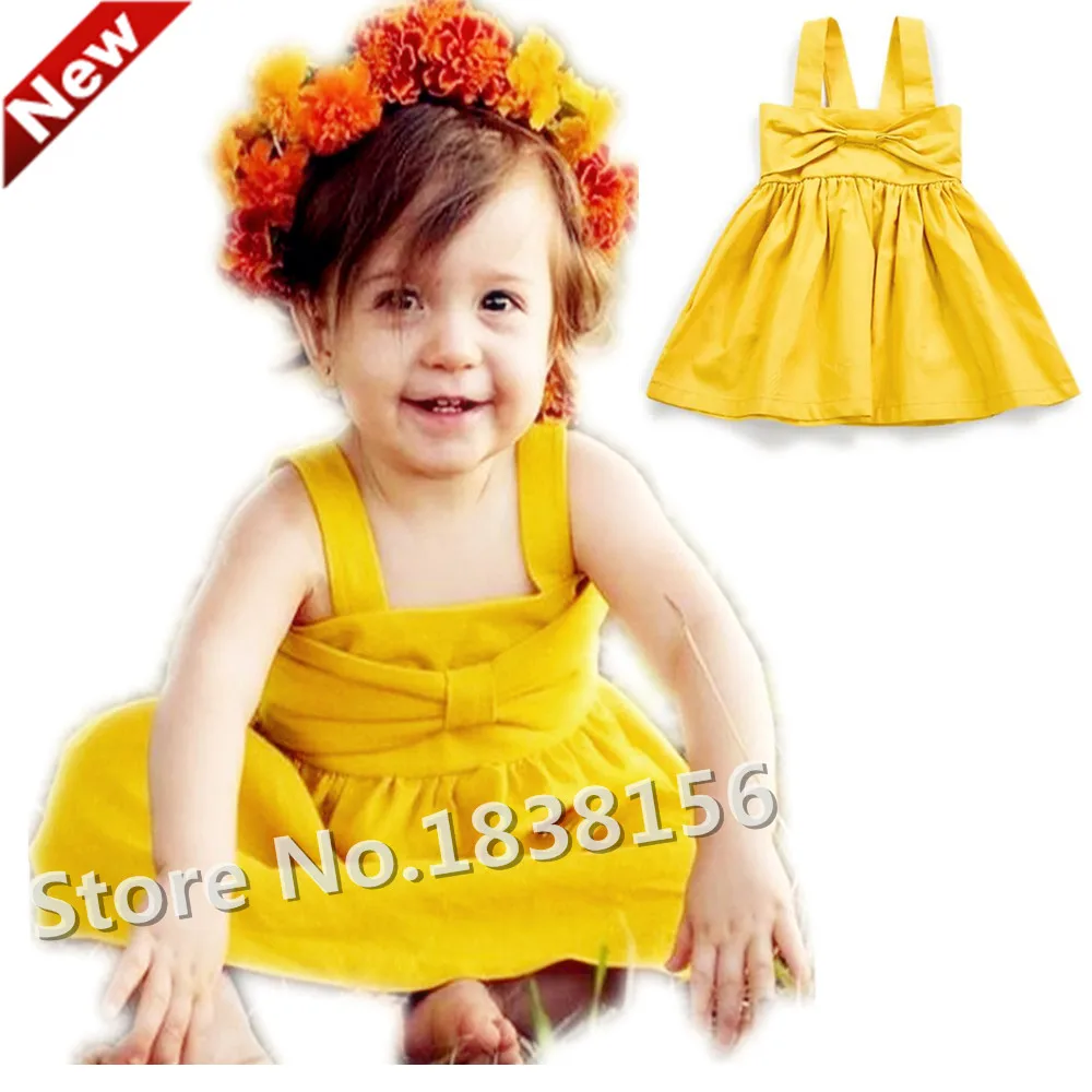 Baby Girl Vestido Summer Dress For Girls Toddler Yellow Cotton Bow