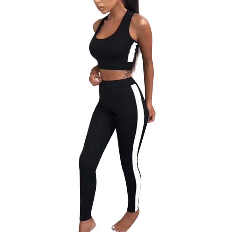 

Vertvie Women's Fitness Yoga Suit Patchwork Yoga Sets Tracksuit Tights Sportswear 2 Piece Jumpsuit Crop Tops Female Gym Workout