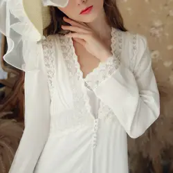 Дворцовая Пижама женская принцесса ретро сексуальная с длинными рукавами ночная рубашка хлопок Весна Осень Сладкий Прекрасный домашний