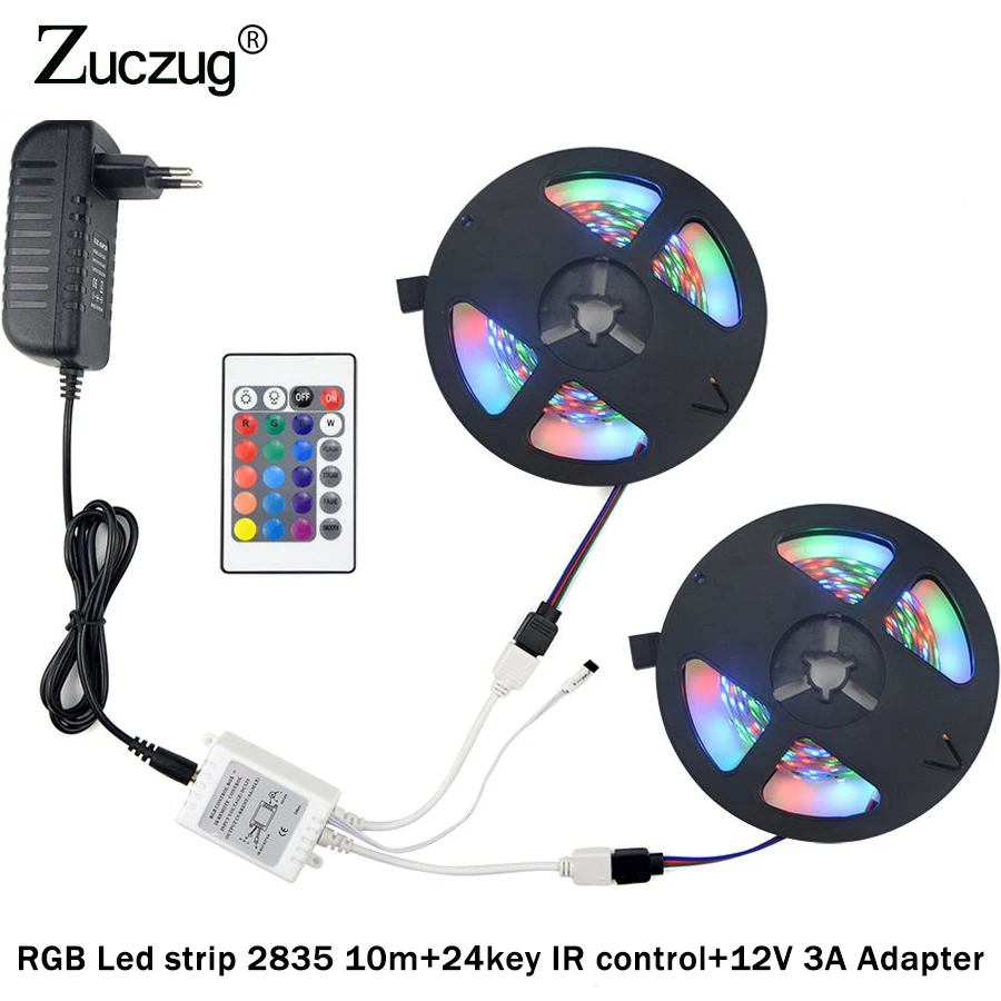 

RGB LED Strip RGB Waterproof 2835 RGB LED Light Strip 5M 10M IR 24Key RGB Controller and DC12V 3A power Adapter LED Light Sets