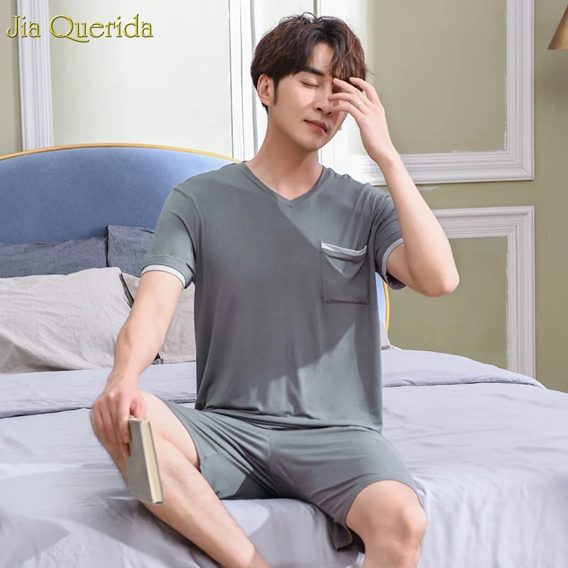 

Japanese Pajamas Mens Solid Grey Plain Style 2019 New Fashion Mens Home Clothing Summer Shorts Pijama Cotton Home Wear Men Suit